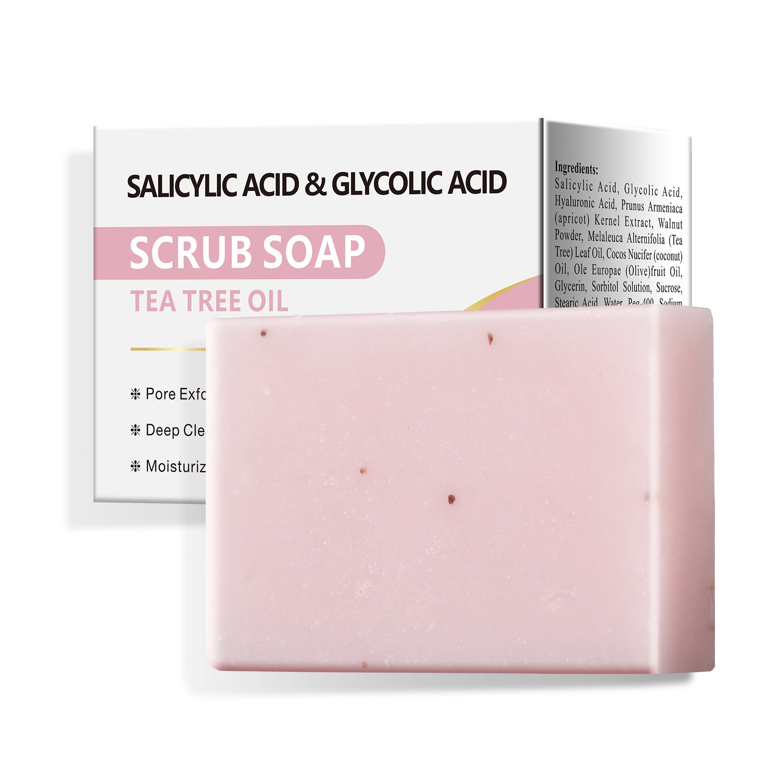 Salicylic Acid Scrub Soap, Face Bath Soap Bar with Glycolic Acid Tea Tree, Exfoliating Face Body Wash for Women & Men Anti-blemish Acne Strawberry Legs Ingrown Hair Keratosis Pilaris 200g/7OZ