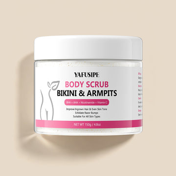 YAFUSIPE Bikini Area Exfoliator with AHA，BHA ，Nicotinamide& Vitamin C, Exfoliating Body Scrub for Ingrown Hair and Underarm Bumps, Dark Spots, Moisturize Brighten Soothe & Even Skin Tone, Sensitive Skin Safe, 7.76 oz