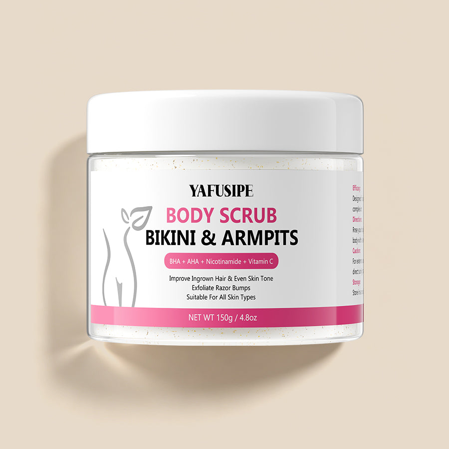 YAFUSIPE Bikini Area Exfoliator with AHA，BHA ，Nicotinamide& Vitamin C, Exfoliating Body Scrub for Ingrown Hair and Underarm Bumps, Dark Spots, Moisturize Brighten Soothe & Even Skin Tone, Sensitive Skin Safe, 7.76 oz