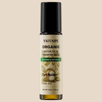 YAFUSIPE Organic Castor Oil and Frankincense Eye Roller 10 ml | Pre-Diluted Essential Oil Blend Roller for Skin, Face, Lashes, Brows, and Fine Lines