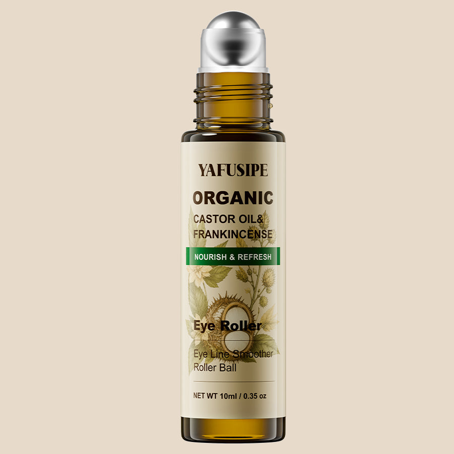 YAFUSIPE Organic Castor Oil and Frankincense Eye Roller 10 ml | Pre-Diluted Essential Oil Blend Roller for Skin, Face, Lashes, Brows, and Fine Lines