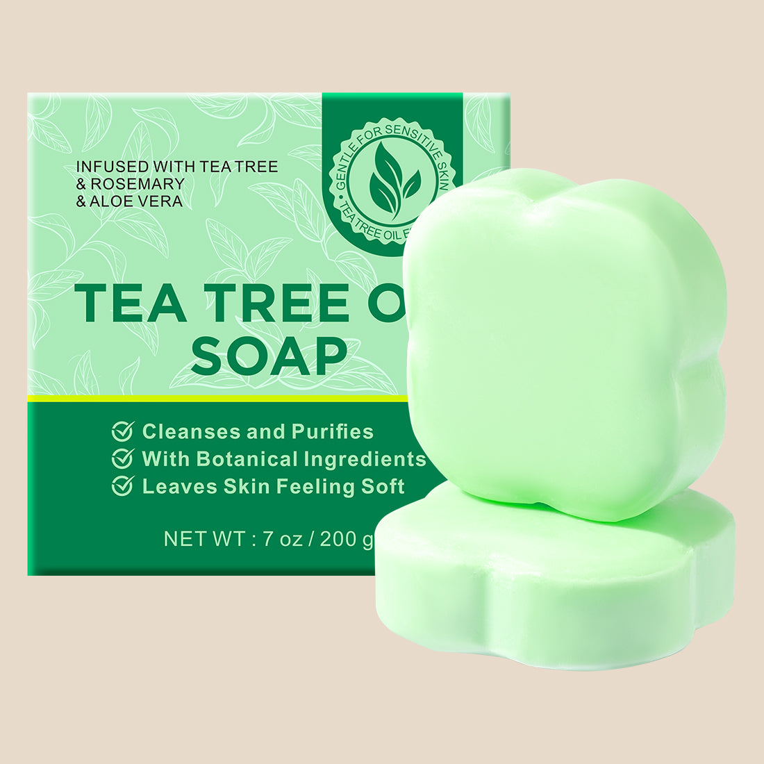 Tea Tree Oil Soap Bar for Face, Back & Body Acne Prone Skin with Aloe Vera & Rosemary, 2 Bars 7oz Natural Hand Soap Bars & Body Bath Wash