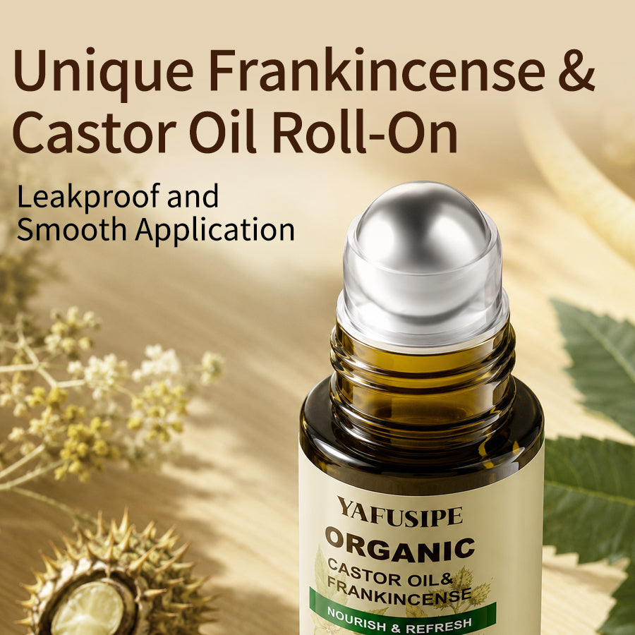 YAFUSIPE Organic Castor Oil and Frankincense Eye Roller 10 ml | Pre-Diluted Essential Oil Blend Roller for Skin, Face, Lashes, Brows, and Fine Lines