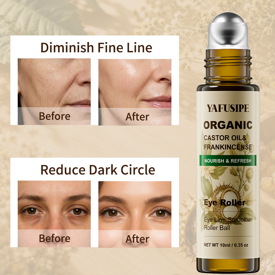 YAFUSIPE Organic Castor Oil and Frankincense Eye Roller 10 ml | Pre-Diluted Essential Oil Blend Roller for Skin, Face, Lashes, Brows, and Fine Lines