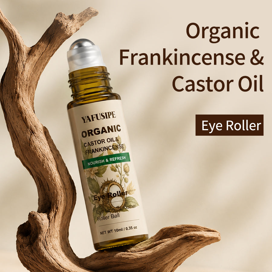 YAFUSIPE Organic Castor Oil and Frankincense Eye Roller 10 ml | Pre-Diluted Essential Oil Blend Roller for Skin, Face, Lashes, Brows, and Fine Lines