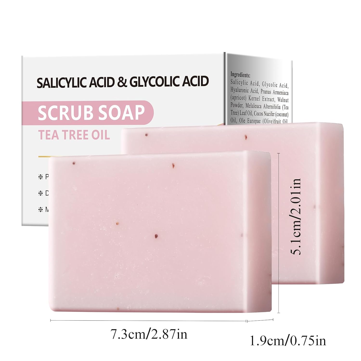 Salicylic Acid Scrub Soap, Face Bath Soap Bar with Glycolic Acid Tea Tree, Exfoliating Face Body Wash for Women & Men Anti-blemish Acne Strawberry Legs Ingrown Hair Keratosis Pilaris 200g/7OZ