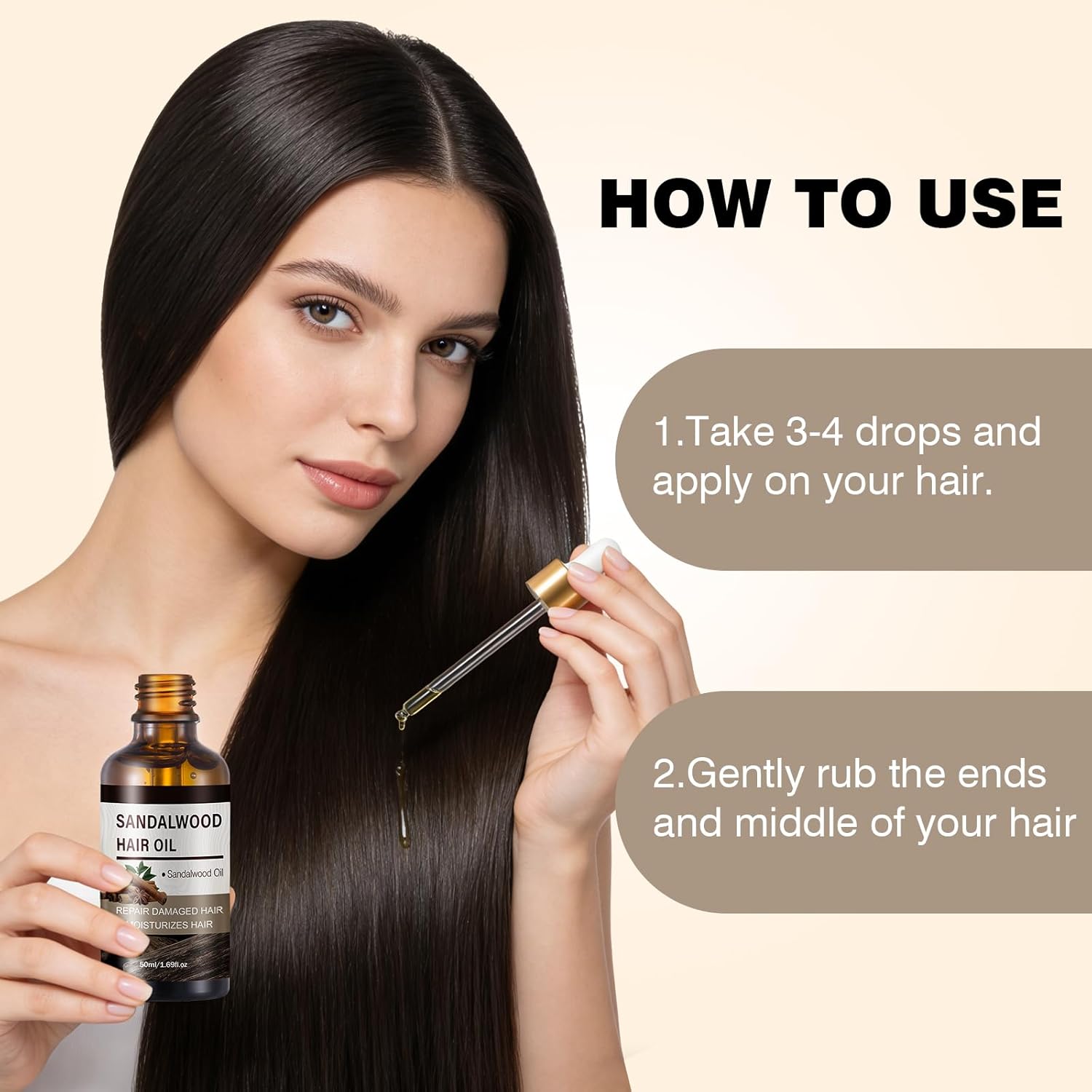 Sandalwood Hair Oil for Hair Growth & Repair Dry Frizzy Damaged Hair Treatment with Scalp Oils Body Massage Oil Split Ends & Anti-Frizz Hair, Calming Oil for Yoga Meditation Ritual 1.69 Fl Oz