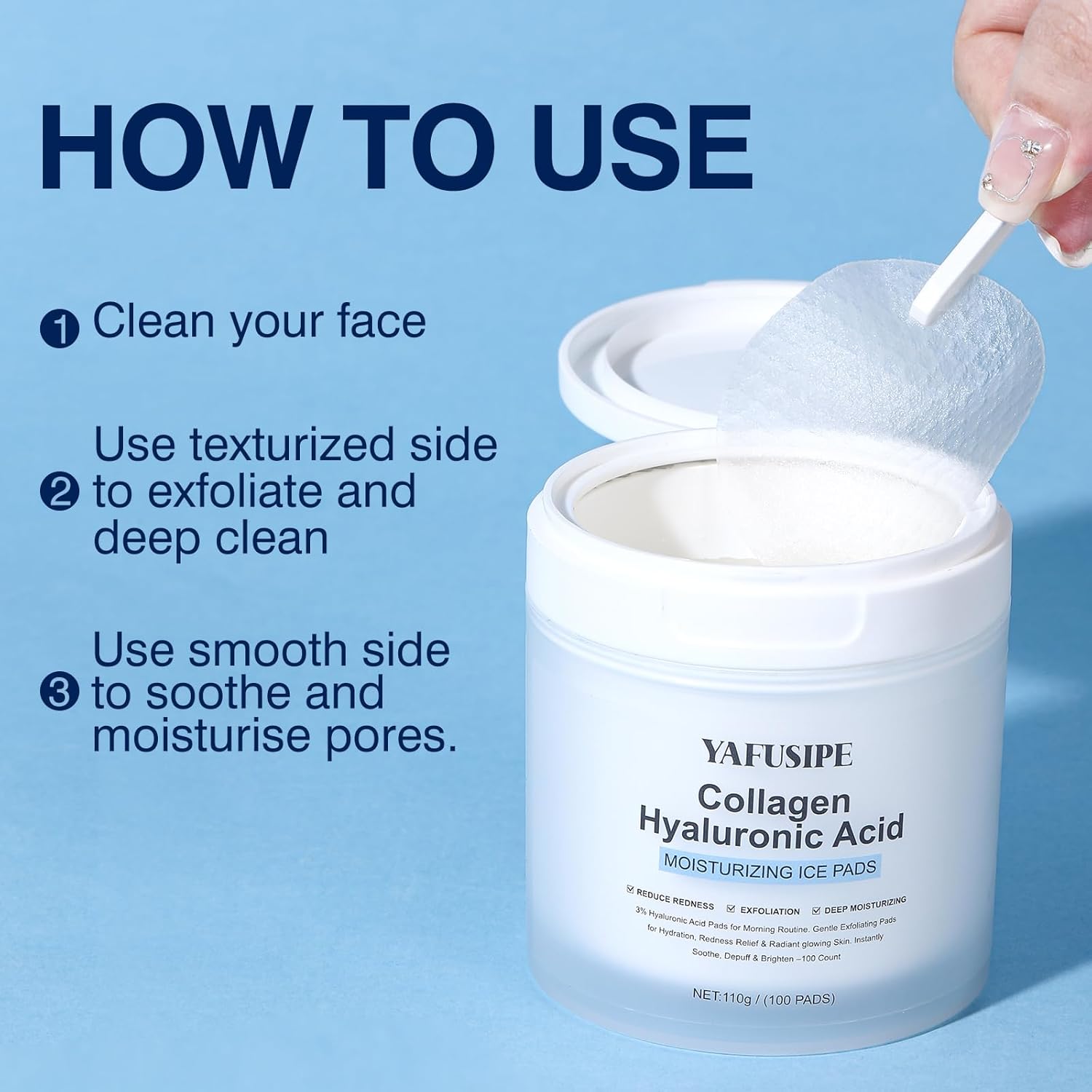 3% Hyaluronic Acid Collagen Peptide Toner Pad, Hyaluronic Acid Toners Facial Pads Jelly Pad for Face Hydrating Facial Treatment Toner Cotton Wipe for Women Smoothing All Skin Types 100 Pads