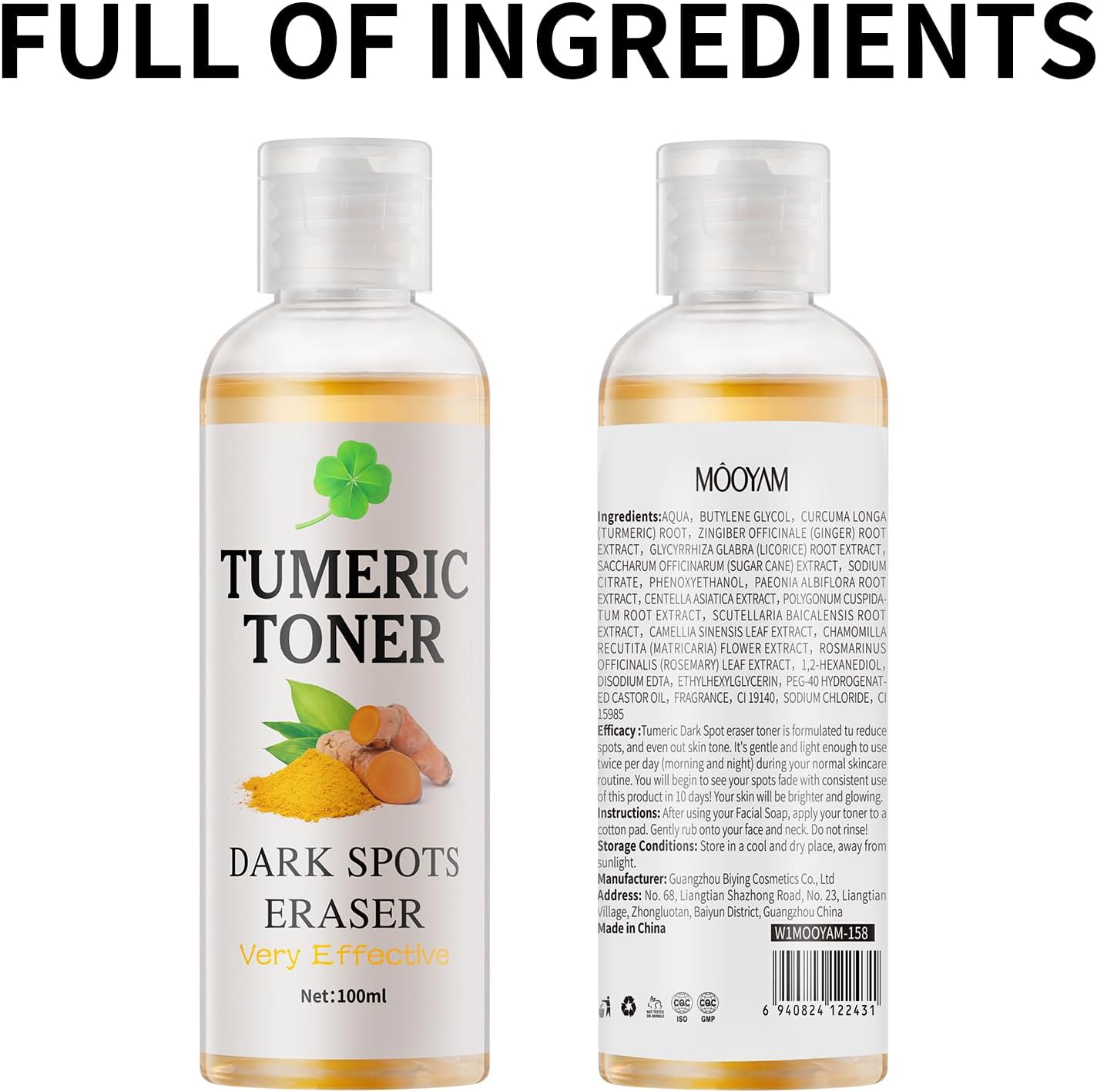 YAFUSIPE Toner for Dark Spots Turmeric Dark Spot Corrector, Facial Toner for Acne Prone Skin, Dark Spot Correcting Hydrating Face Toner for Women Moisturizing for All Skin Type- 3.4 OZ