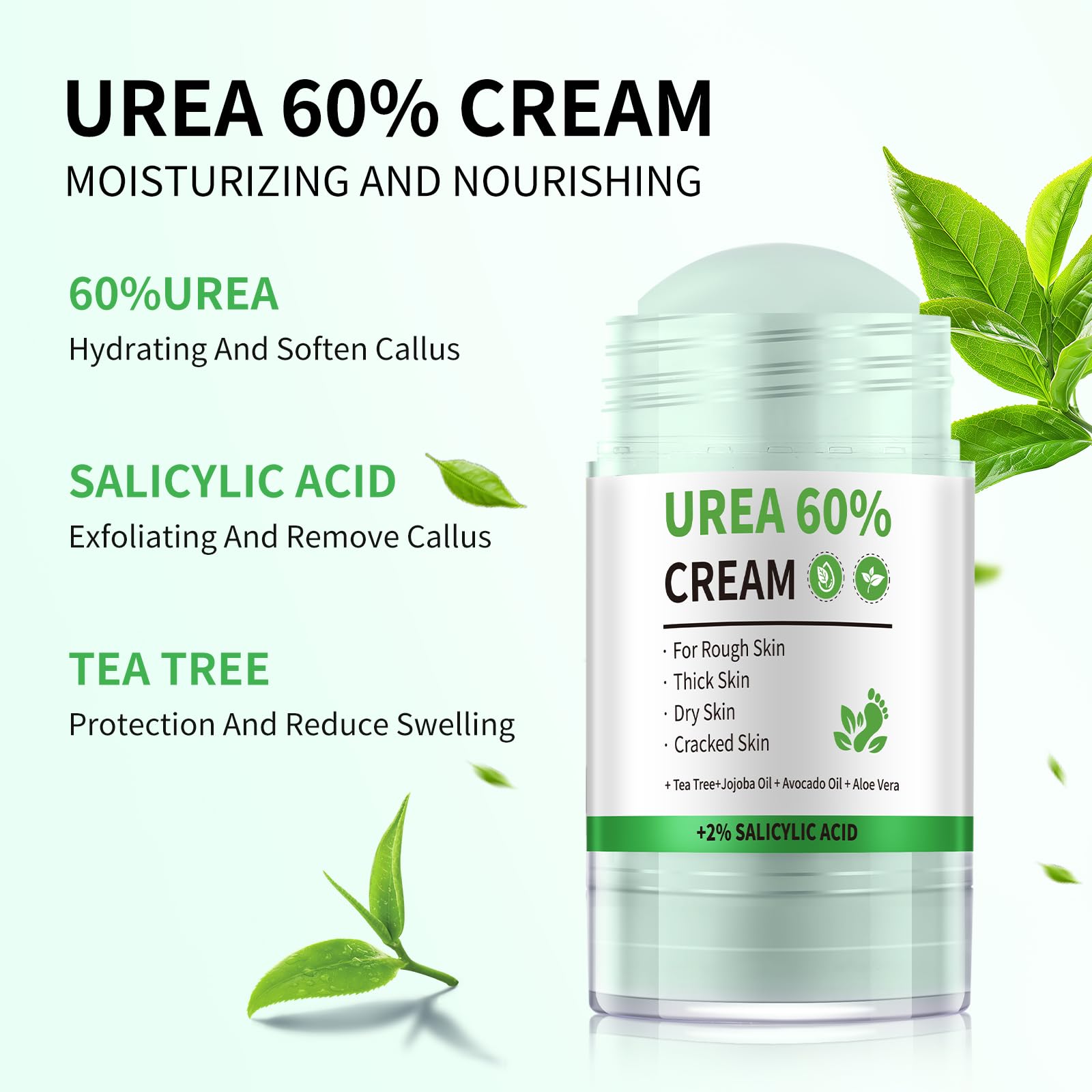 60% Urea Cream Stick plus 2% Salicylic Acid,Foot Callus Remover - Urea Cream 60% for Feet Cracked Skin, Dry Cracked Feet & Hands Moisturizer, Foot Care Balm 1.4oz