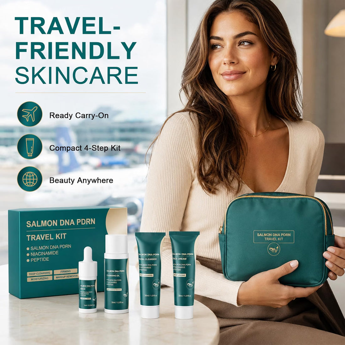 YAFUSIPE PDRN Travel Skin Care Set: Anti-Aging Salmon DNA Kit with Cleansing Oil, Facial Cleanser, PDRN Serum & Cream | Travel Essentials for Women with Aging Skin