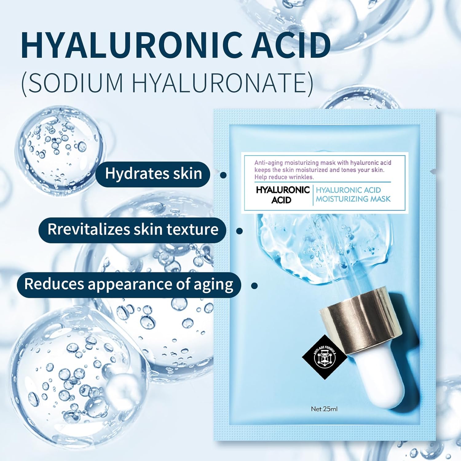 Face Mask Skin Care Hydrating Anti Aging Facial Mask Hyaluronic Acid Sheet Pack Deep Moisturizing Hydration Facemask Sheets for Women SkinCare Beauty Smoothing Rejuvenating Growing Gifts10 Sheets