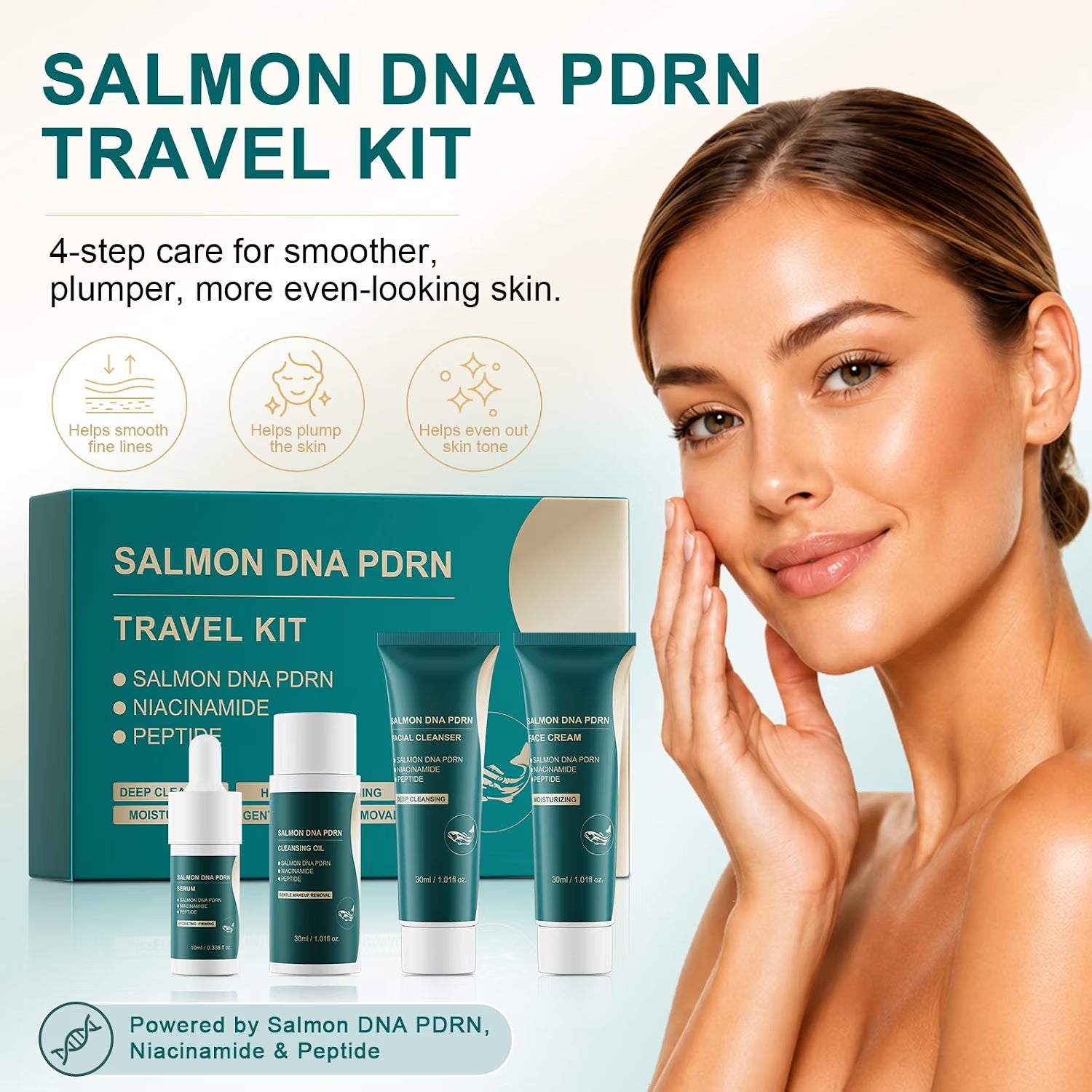 YAFUSIPE PDRN Travel Skin Care Set: Anti-Aging Salmon DNA Kit with Cleansing Oil, Facial Cleanser, PDRN Serum & Cream | Travel Essentials for Women with Aging Skin