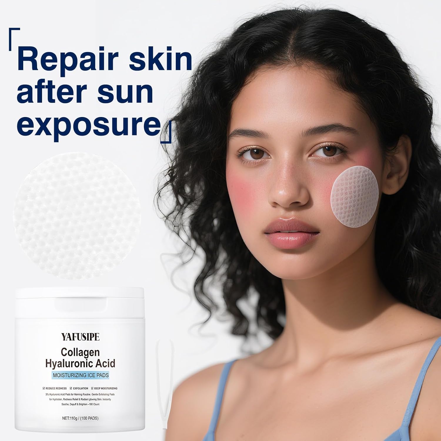 3% Hyaluronic Acid Collagen Peptide Toner Pad, Hyaluronic Acid Toners Facial Pads Jelly Pad for Face Hydrating Facial Treatment Toner Cotton Wipe for Women Smoothing All Skin Types 100 Pads