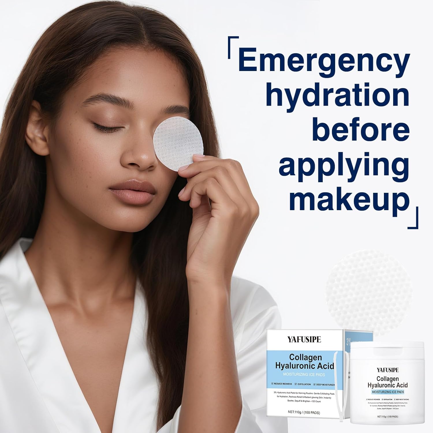 3% Hyaluronic Acid Collagen Peptide Toner Pad, Hyaluronic Acid Toners Facial Pads Jelly Pad for Face Hydrating Facial Treatment Toner Cotton Wipe for Women Smoothing All Skin Types 100 Pads