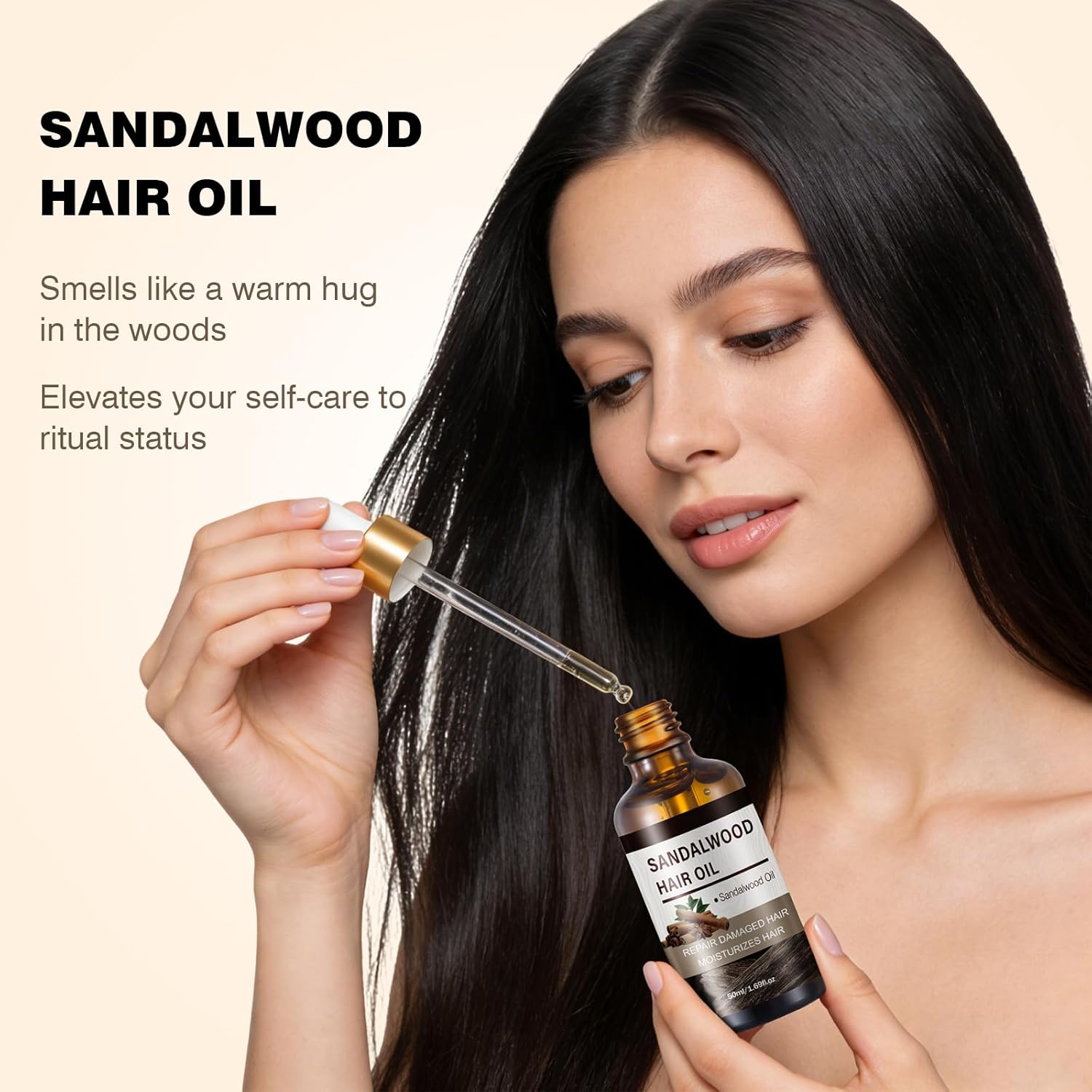 Sandalwood Hair Oil for Hair Growth & Repair Dry Frizzy Damaged Hair Treatment with Scalp Oils Body Massage Oil Split Ends & Anti-Frizz Hair, Calming Oil for Yoga Meditation Ritual 1.69 Fl Oz