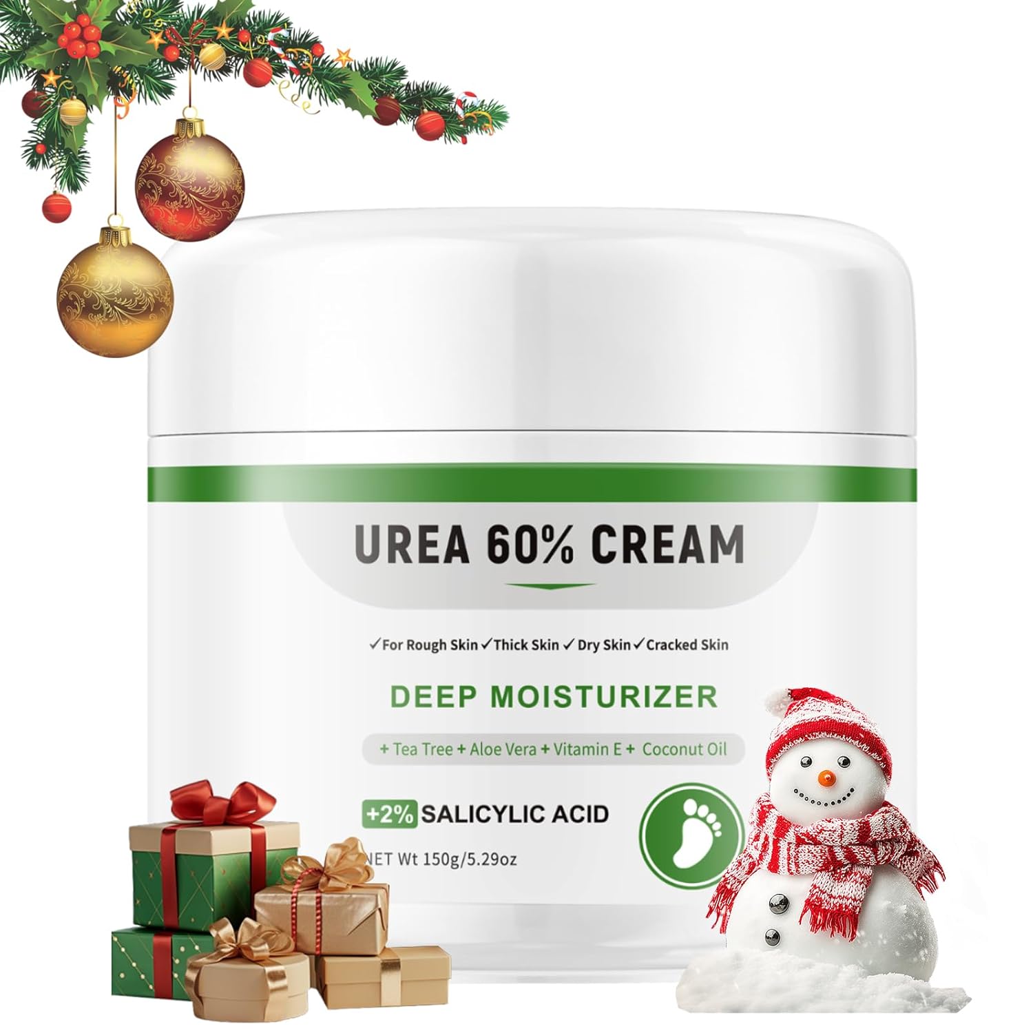 Urea Cream 60 Percent For Feet Maximum Strength Plus Salicylic Acid 2%, Tea Tree Foot Lotion For Dry Feet, Foot Cream Intensive Repair Foot Moisturizer 5.29oz