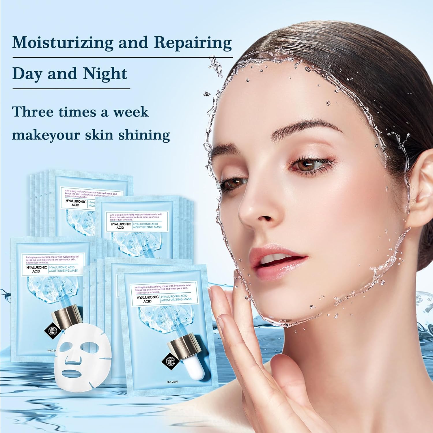 Face Mask Skin Care Hydrating Anti Aging Facial Mask Hyaluronic Acid Sheet Pack Deep Moisturizing Hydration Facemask Sheets for Women SkinCare Beauty Smoothing Rejuvenating Growing Gifts10 Sheets